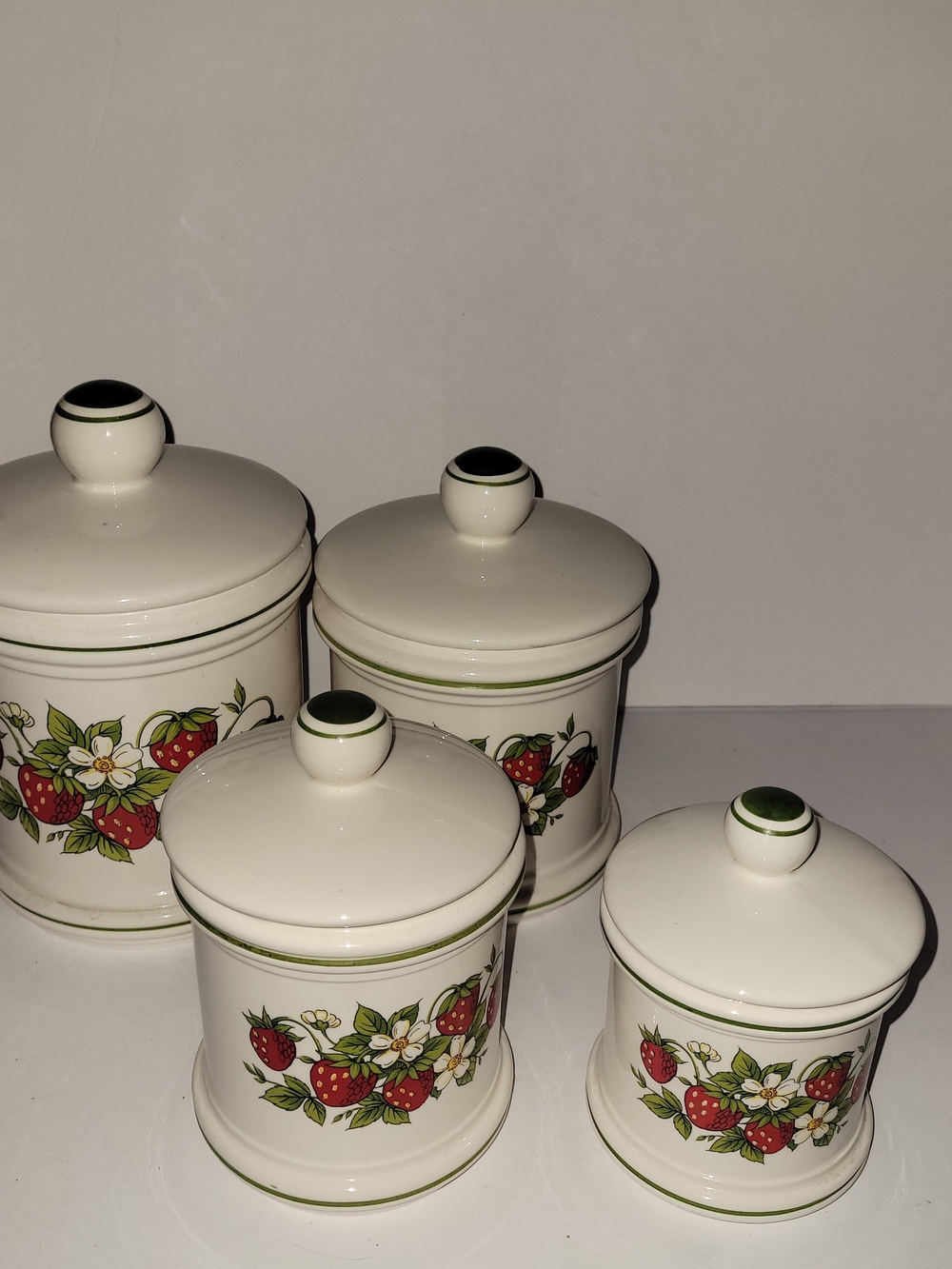 Vintage Sears Strawberry Ceramic Canister Set - Cream & Red - Picture 3 of 7